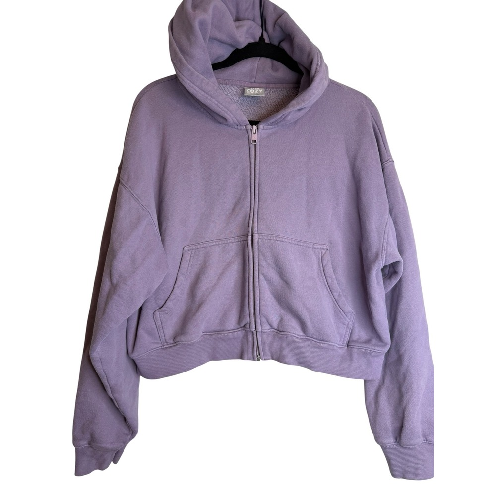 Aritzia Tna Cozy Fleece Zip Up Hoodie Purple Lilac Cropped Sweatshirt Womens M